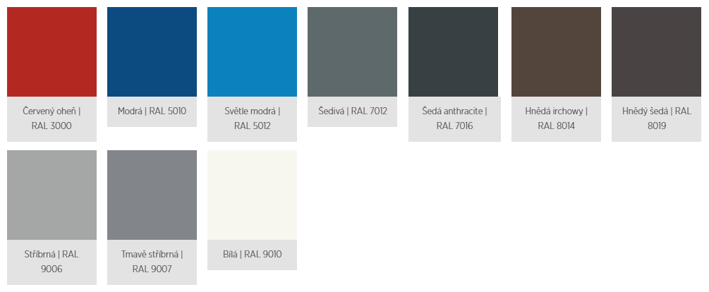 Standardní barvy vrat s profilem AW 100. Rolovací garážová vrata wisniowski. Standardní barvy vrat s profilem AW 100.